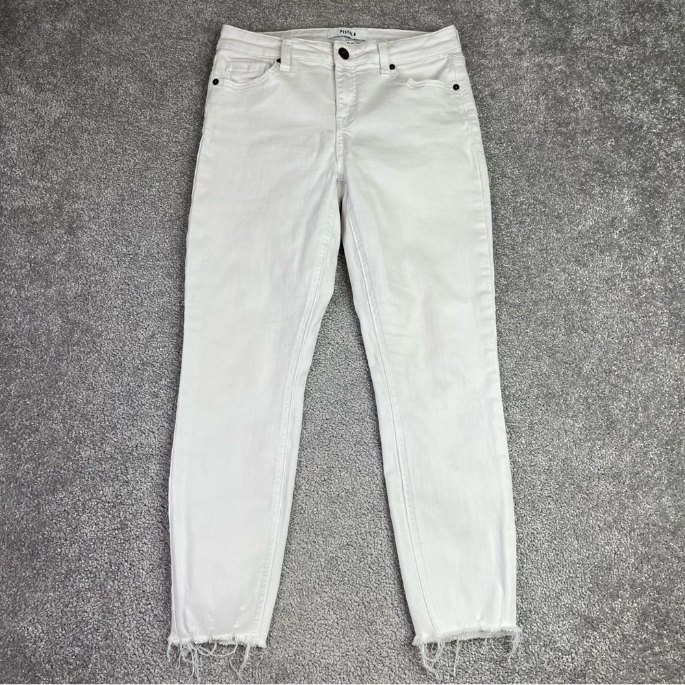Pistola Jeans Women's 27 White Skinny Low Rise Frayed Hem Denim Stretch